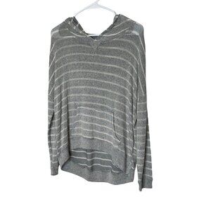 Abercrombie & Fitch Womens Gray Striped Hooded Pullover Sweater Lightweight Knit
